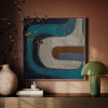 Mid-Century Modern Textured Painting – Blue, White & Copper | Oil And Acrylic Painting in Paintings by Serge Bereziak. Item made of canvas compatible with boho and minimalism style