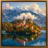 Lake Bled Slovenia Original Impasto Oil Painting Fine Art | Oil And Acrylic Painting in Paintings by Dynasty Artisan. Item made of wood works with contemporary & eclectic & maximalism style