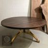 Charcoal walnut brass tripod wishbone table | Dining Table in Tables by YJ Interiors. Item made of oak wood & brass compatible with mid century modern and eclectic & maximalism style