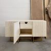 Cashmere White Brass Trio Sideboard | Storage by YJ Interiors. Item composed of oak wood and brass in mid century modern or contemporary style