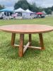 Solid Hardwood Circle Coffee Table - in American Cherry | Tables by Sterling Woodcrafts. Item made of wood works with contemporary & japandi style