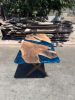 Walnut Blue Epoxy Resin Dining Table - Live Edge Resin Table | Tables by Tinella Collection. Item composed of oak wood compatible with minimalism and art deco style