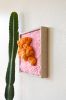 Framed Fiber Wall Art – Pink and Orange Textured Weaving | Wall Hangings by Camille McMurry. Item made of oak wood & wool compatible with art deco style