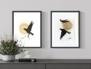 Painting in minimalistic style, Flight Raven | Drawing in Paintings by Oplyart. Item made of paper compatible with minimalism and mid century modern style