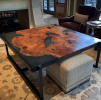 Resin + Maple Burl Coffee Table With Custom Welded Iron Base | Tables by Marsden Designs. Item made of maple wood with metal works with boho & contemporary style