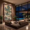 Hand-Painted Silk River Mountain Landscape Scroll Wall Art | Oil And Acrylic Painting in Paintings by Dynasty Artisan. Item composed of wood and fabric in contemporary or eclectic & maximalism style