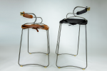 ¨Hug¨Kitchen Counter Stool w/backrest Metal&Natual Leather | Bar Stool in Chairs by Jover + Valls. Item made of steel & leather