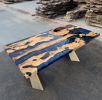 Blue Epoxy Dining Table- Resin Ocean Olive Wood Table | Tables by Tinella Collection. Item made of wood compatible with minimalism and art deco style