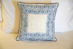 Floral Indigo Bordered Cushion Cover with Embroidery | Pillows by Jaipur Bloc House. Item made of cotton