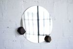 Round Wall Mirror With Geometric Hardwood Knobs | Decorative Objects by THE IRON ROOTS DESIGNS. Item composed of glass