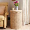 Amina Side Table/Laundry Basket | Tables by Hastshilp. Item made of wood with linen works with boho & minimalism style