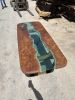 River Glass Dining Table - Green River Table | Tables by Tinella Collection. Item composed of wood & glass compatible with contemporary and art deco style