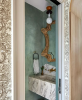 Organic Green Lime Wash Powder Room | Wall Treatments by Nicolette Atelier. Item in boho or contemporary style