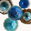 "Lotus" Aqua, Dark Aqua, Ivory and Gold | Sculptures by Debra Steidel. Item made of ceramic works with contemporary & coastal style
