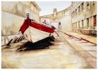 Anchored Boat at The Peniche Fortress (1 & 2) - diptych | Paintings by Melissa Patel