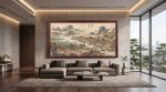 Hand-Painted Silk Art 79" Song Dynasty Tides of Prosperity | Oil And Acrylic Painting in Paintings by Dynasty Artisan. Item made of wood with glass works with contemporary & eclectic & maximalism style