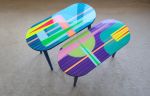 Oval Colorful Abstract Funky Resin Art Side Coffee Tables | End Table in Tables by Epoxy Coffee Table Shop. Item works with boho & contemporary style