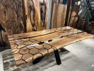 Honeycomb Pattern Walnut with Clear Epoxy Resin | Dining Table in Tables by Gül Natural Furniture. Item composed of walnut and synthetic in minimalism or mid century modern style