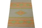 Rug & Kilim’s Tribal style Kilim in Grey with Gold & Green | Area Rug in Rugs by Rug and Kilim. Item composed of wool