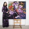 Japanese Kabuki Sukeroku Actor Painting on Wood Board | Oil And Acrylic Painting in Paintings by JUURI. Item made of wood with synthetic