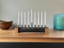 Reclaimed Ski Chairlift Cable Menorah: Industrial Steel, Cherry Wood Skier Gift | Candle Holder in Decorative Objects by industrial comfort. Item made of wood with steel works with contemporary & industrial style