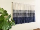SEA STORM Blue Grey Ombré Textile Wall Hanging | Macrame Wall Hanging in Wall Hangings by Wallflowers Hanging Art. Item made of oak wood & wool compatible with boho and mid century modern style