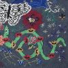 hand-embroidered needlepoint NIGHTSWIMMING canvas, ooak | Embroidery in Wall Hangings by Mommani Threads. Item made of wool compatible with contemporary and eclectic & maximalism style