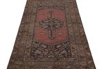 Antique Hamadan Rug in Blue and Red with Geometric Medallion | Area Rug in Rugs by Rug and Kilim