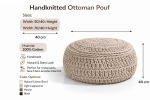 Handmade Chunky Knit Pouf Ottoman–Round Cotton Floor Cushion | Pillows by Dimitar Kostadinov. Item composed of cotton and synthetic in boho or coastal style