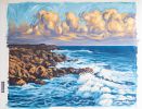 Golden seascape | Oil And Acrylic Painting in Paintings by Lina Vonti. Item composed of canvas