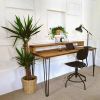 Rustic Hairpin Desk with Monitor Shelf | Tables by Riz and Mica •Make•. Item made of wood