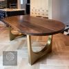 Racetrack Oval Walnut Tunnel Table | Dining Table in Tables by YJ Interiors. Item made of walnut & brass compatible with mid century modern and contemporary style