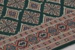 Vintage Bokhara Rug in Forest Green with Pink Geometric | Area Rug in Rugs by Rug and Kilim