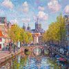 Amsterdam Canal Spring Impasto Oil Painting Fine Art | Oil And Acrylic Painting in Paintings by Dynasty Artisan. Item made of linen compatible with contemporary and eclectic & maximalism style