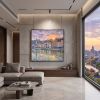 Lyon France Sunset Impasto Oil Painting Fine Art | Oil And Acrylic Painting in Paintings by Dynasty Artisan. Item composed of linen in contemporary or eclectic & maximalism style
