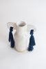 Handmade Ceramic Vase #606 in White Glaze with Blue Fringe | Vases & Vessels by Karen Gayle Tinney. Item composed of cotton & ceramic compatible with boho and coastal style