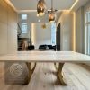 Cashmere White Brass Halo Table | Dining Table in Tables by YJ Interiors. Item composed of oak wood and brass in contemporary or eclectic & maximalism style
