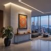 Framed Luxury Yunjin Silk Eight Auspicious Symbols Thangka | Embroidery in Wall Hangings by Dynasty Artisan. Item made of wood with fabric works with eclectic & maximalism & asian style