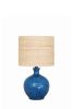 Handmade Ceramic Table Lamp:Deep Ocean Blue raffia shade | Lamps by ENOceramics. Item made of fabric with ceramic works with boho & japandi style