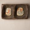 Ceramic Mosaic Art framed in Vintage Dough Bowl | Mixed Media by Clare and Romy Studio. Item made of wood with stoneware works with boho & mid century modern style