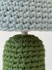 The Knitty Table Lamp in Grass Green and Robin's Egg Blue | Lamps by Meg Morrison | By Jacqui Photography in Richmond. Item made of fabric with ceramic works with boho & mid century modern style