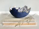 Blue Floral Decorative Eggshell Bowl Paper Mache Material | Decorative Bowl in Decorative Objects by TM Olson Collection. Item composed of paper in country & farmhouse or japandi style