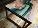 Burly Maple River Coffee Table | Lake Series | Black Walnut Base | | Tables by SAW Live Edge. Item made of maple wood & glass