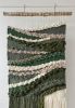 Long Wool Tapestry | Fiber Art "Serenity in Green" | Wall Hangings by Tissage Sauvage. Item made of wood & cotton compatible with boho and country & farmhouse style