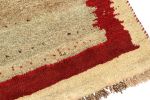 Vintage Gabbeh Tribal Rug in Beige-Brown Open Field with Red | Area Rug in Rugs by Rug and Kilim