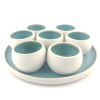 Sake Set White Turquoise | Cup in Drinkware by Tina Fossella Pottery. Item made of ceramic
