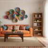 Woven Wall Basket Set: Boho African Decor, Orange Plates (10 | Decorative Plate in Decorative Objects by Sarmal Design. Item composed of cotton and synthetic in boho or contemporary style