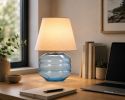 Hand-Blown Glass Table Lamp with Linen Shade | Lamps by SVITANOK by Artem Zakharchenko. Item composed of linen and glass in boho or minimalism style