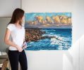 Golden seascape | Oil And Acrylic Painting in Paintings by Lina Vonti. Item composed of canvas