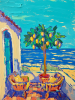 Lemon Tree Terrace | Oil And Acrylic Painting in Paintings by Berezart. Item made of canvas works with eclectic & maximalism & coastal style